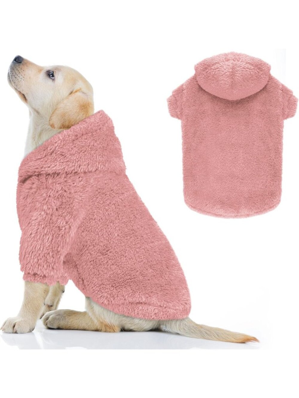 Cozy Fuzzy Dog Sweater for Large Dogs | Soft Plush Fleece Hoodie Coat - Pink